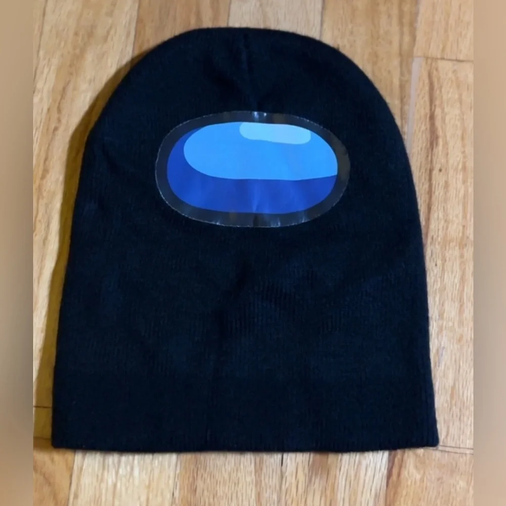 Among‎ Us Black Knit Beanie Hat Blue Crewmate Appliqué Patch Gamer Cap One Size